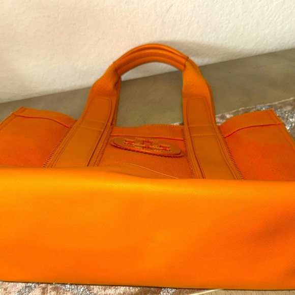 Tory Burch Ella Tote Bag Orange Medium Size - Picture 3 of 16